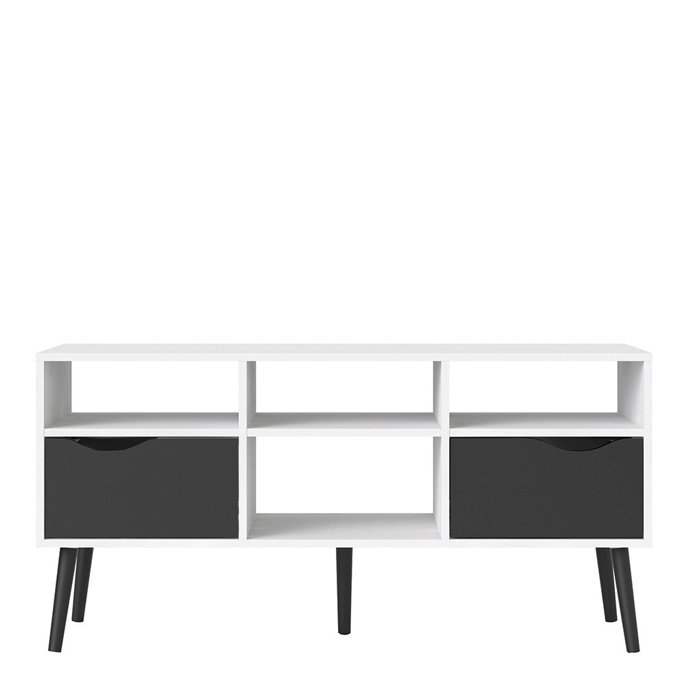 Oslo TV Unit - Wide - 2 Drawers 4 Shelves in White and Black Matt