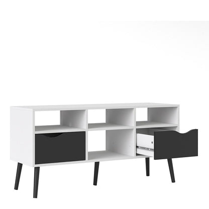 Oslo TV Unit - Wide - 2 Drawers 4 Shelves in White and Black Matt