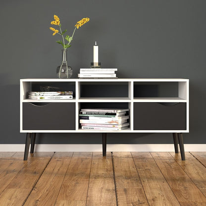 Oslo TV Unit - Wide - 2 Drawers 4 Shelves in White and Black Matt