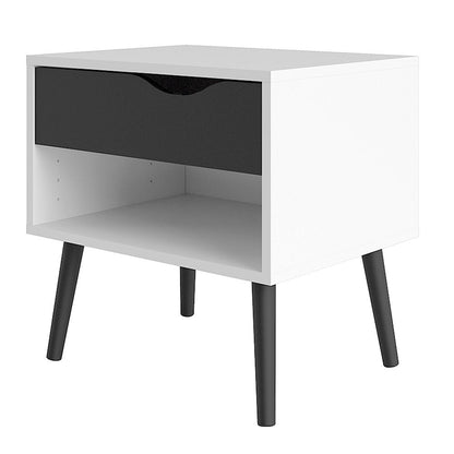 Oslo Bedside 1 Drawer in White and Black Matt