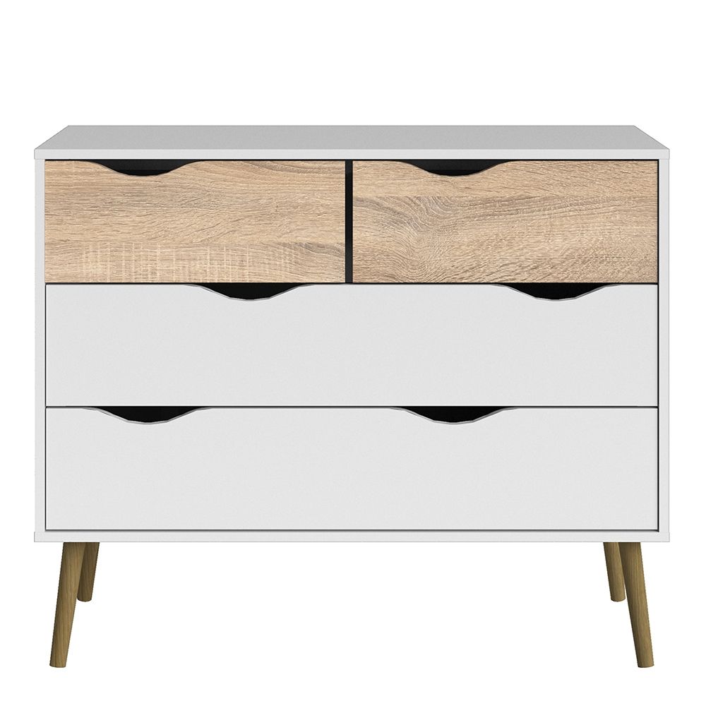 Oslo Chest of 4 Drawers (2+2) in White and Oak