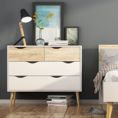 Oslo Chest of 4 Drawers (2+2) in White and Oak