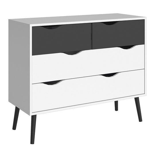 Oslo Chest of 4 Drawers (2+2) in White and Black Matt