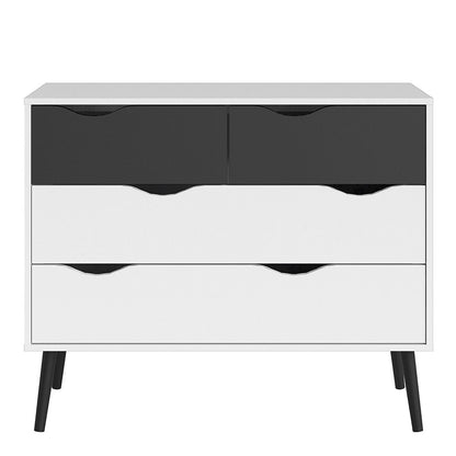 Oslo Chest of 4 Drawers (2+2) in White and Black Matt