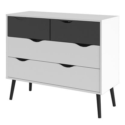 Oslo Chest of 4 Drawers (2+2) in White and Black Matt