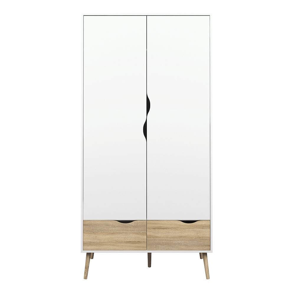 Oslo Wardrobe 2 Doors 2 Drawers in White and Oak