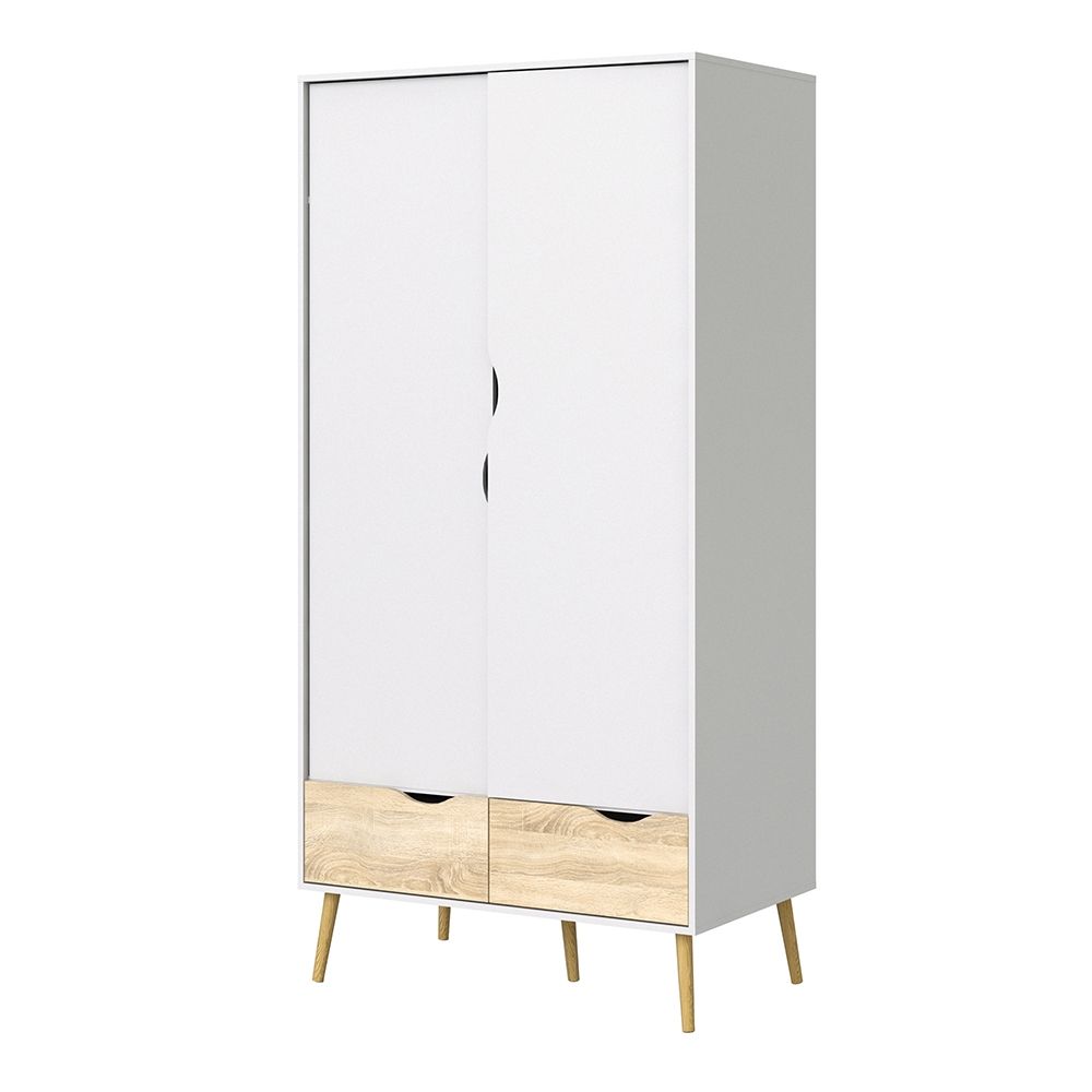 Oslo Wardrobe 2 Doors 2 Drawers in White and Oak