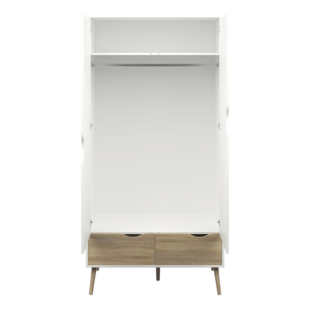 Oslo Wardrobe 2 Doors 2 Drawers in White and Oak