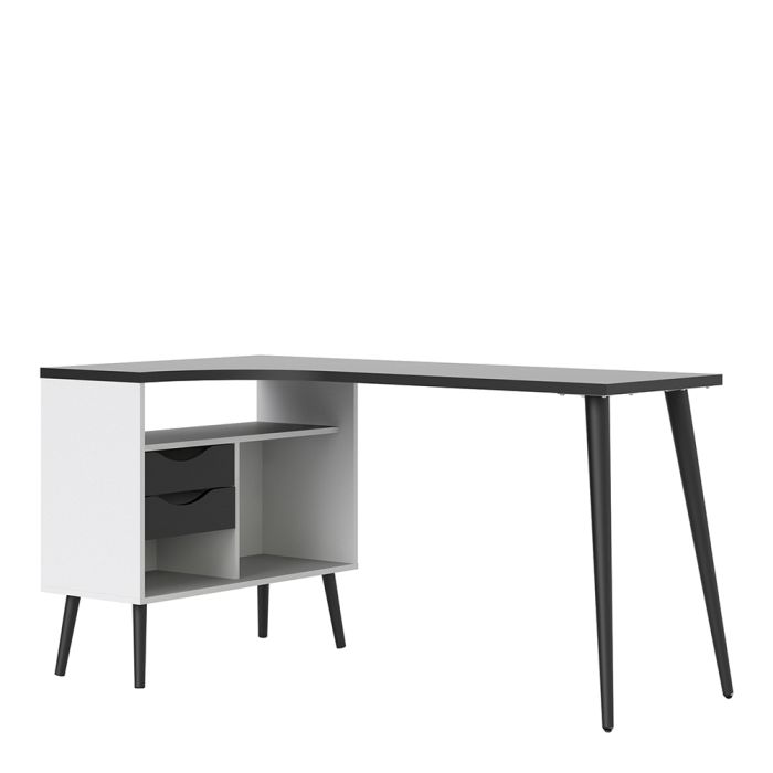 Oslo Desk 2 Drawer in White and Black Matt