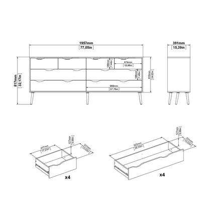 Oslo Double Dresser with 8 Drawers in White and Oak