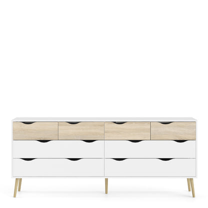 Oslo Double Dresser with 8 Drawers in White and Oak