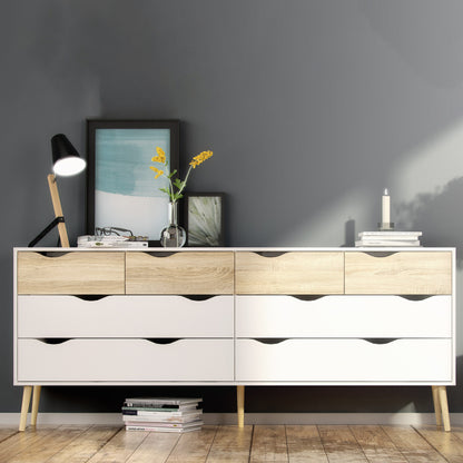 Oslo Double Dresser with 8 Drawers in White and Oak