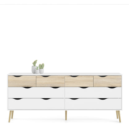 Oslo Double Dresser with 8 Drawers in White and Oak