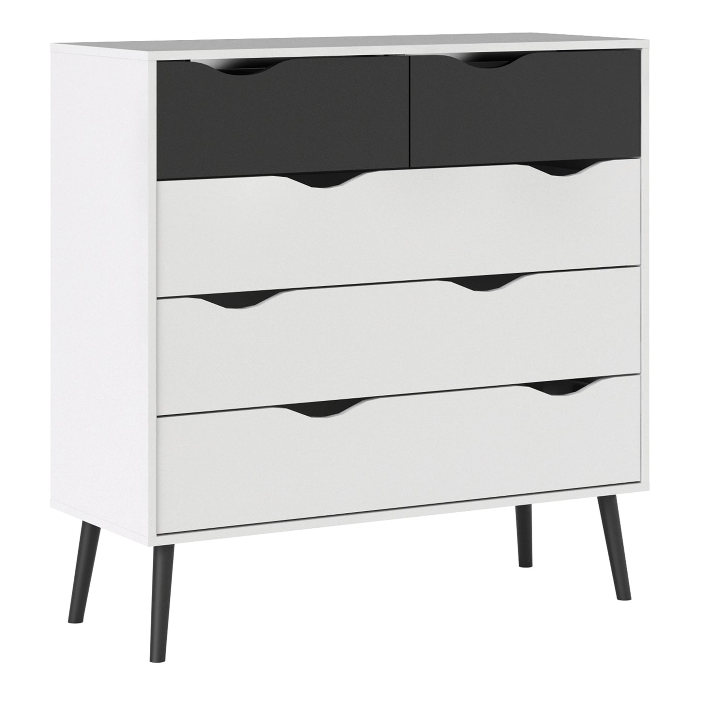 Oslo Chest of 5 Drawers (2+3) in White and Black Matt