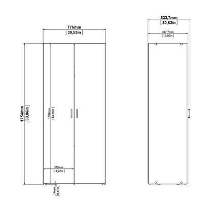 Space 3 Piece Bundle, Bedside, Chest and 2 Door Wardrobe in White