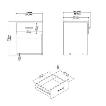 Space 3 Piece Bundle, Bedside, Chest and 2 Door Wardrobe in White