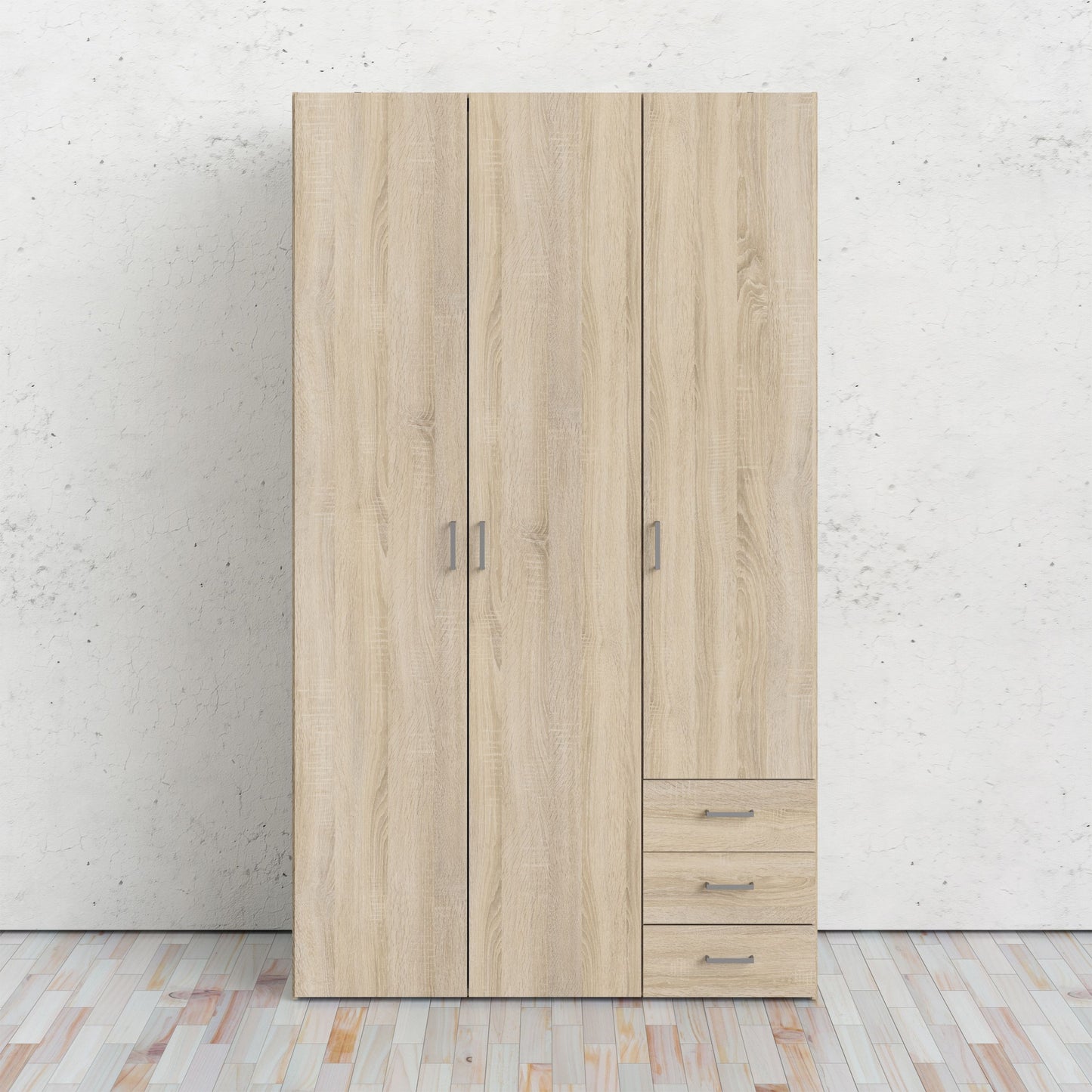 Space Wardrobe - 3 Doors 3 Drawers in Oak 2000