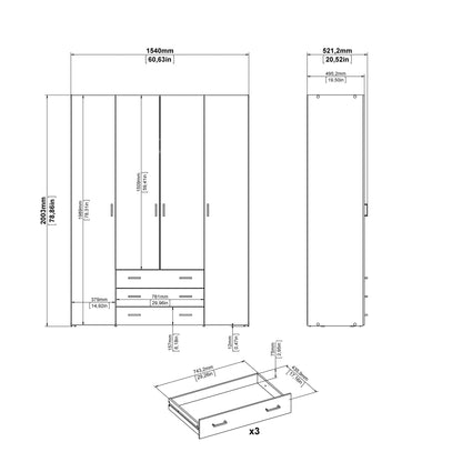 Space Wardrobe - 4 Doors 3 Drawers in Oak 2000