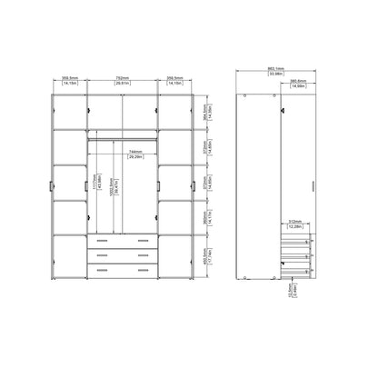 Space Wardrobe - 4 Doors 3 Drawers in Oak 2000