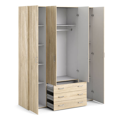 Space Wardrobe - 4 Doors 3 Drawers in Oak 2000