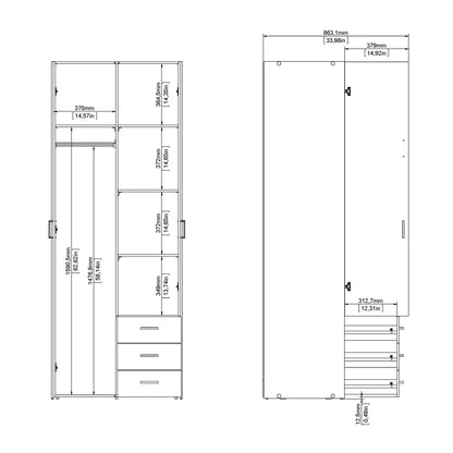 Space Wardrobe - 2 Doors 3 Drawers in Oak 2000