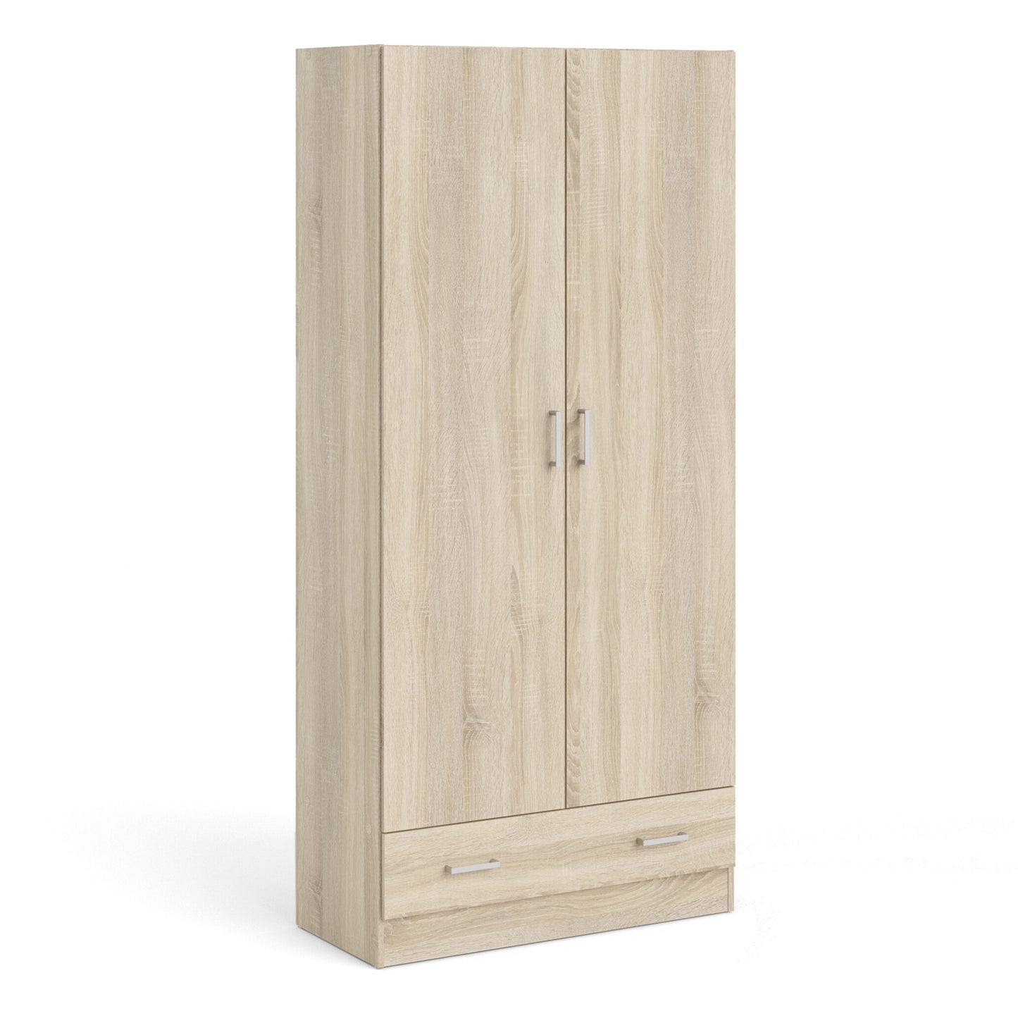 Space 3 Piece Bundle, Bedside, Chest and 2 Door 1 Drawer Wardrobe in Oak