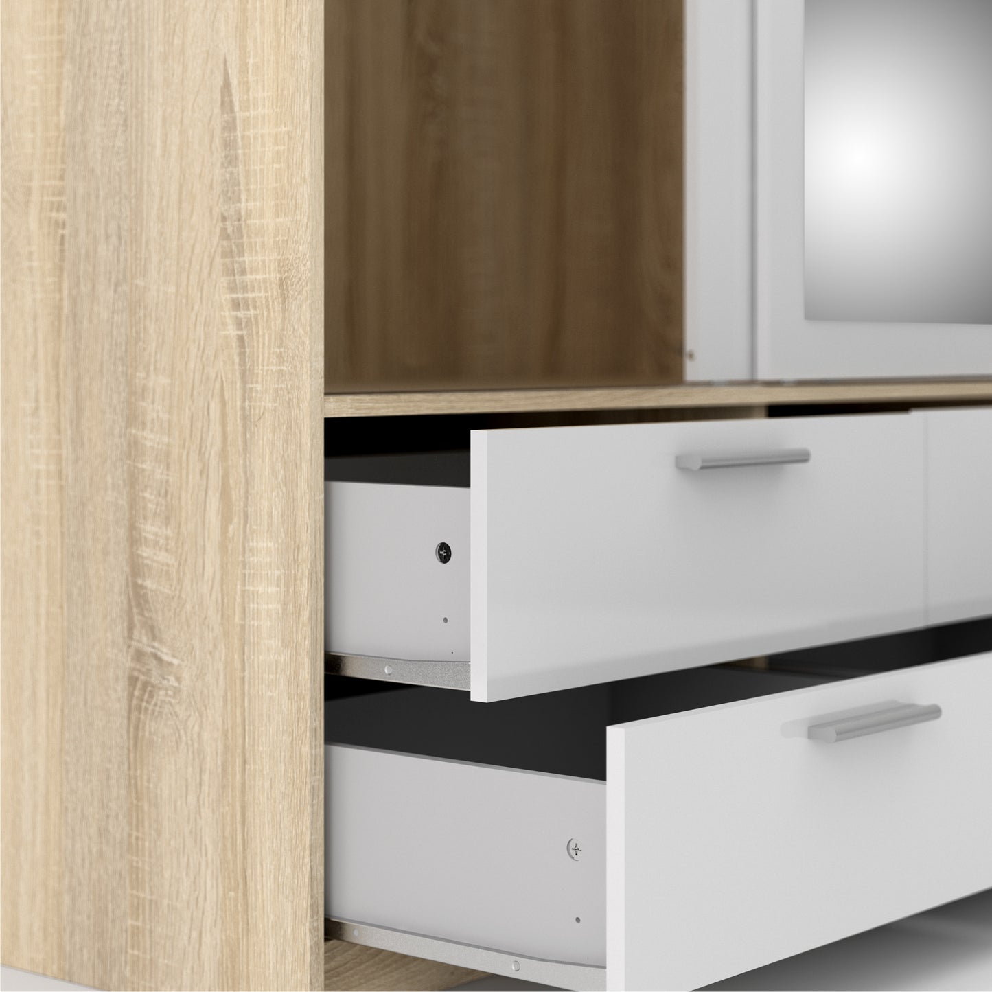 Line Wardrobe - 3 Doors 6 Drawers in Oak with White High Gloss