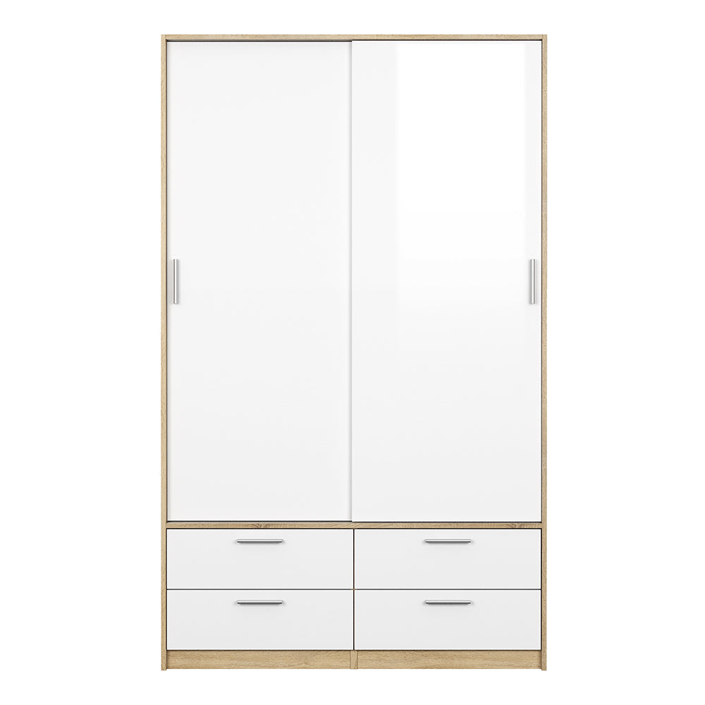 Line Wardrobe - 2 Doors 4 Drawers in Oak with White High Gloss