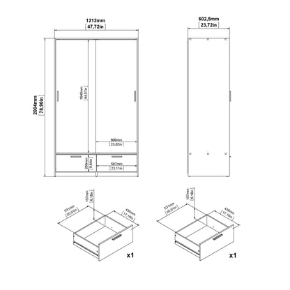 Line Wardrobe with 2 Doors + 2 Drawers in White and Jackson Hickory Oak