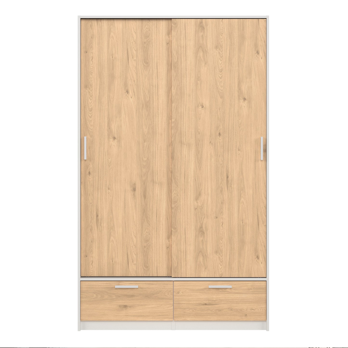 Line Wardrobe with 2 Doors + 2 Drawers in White and Jackson Hickory Oak