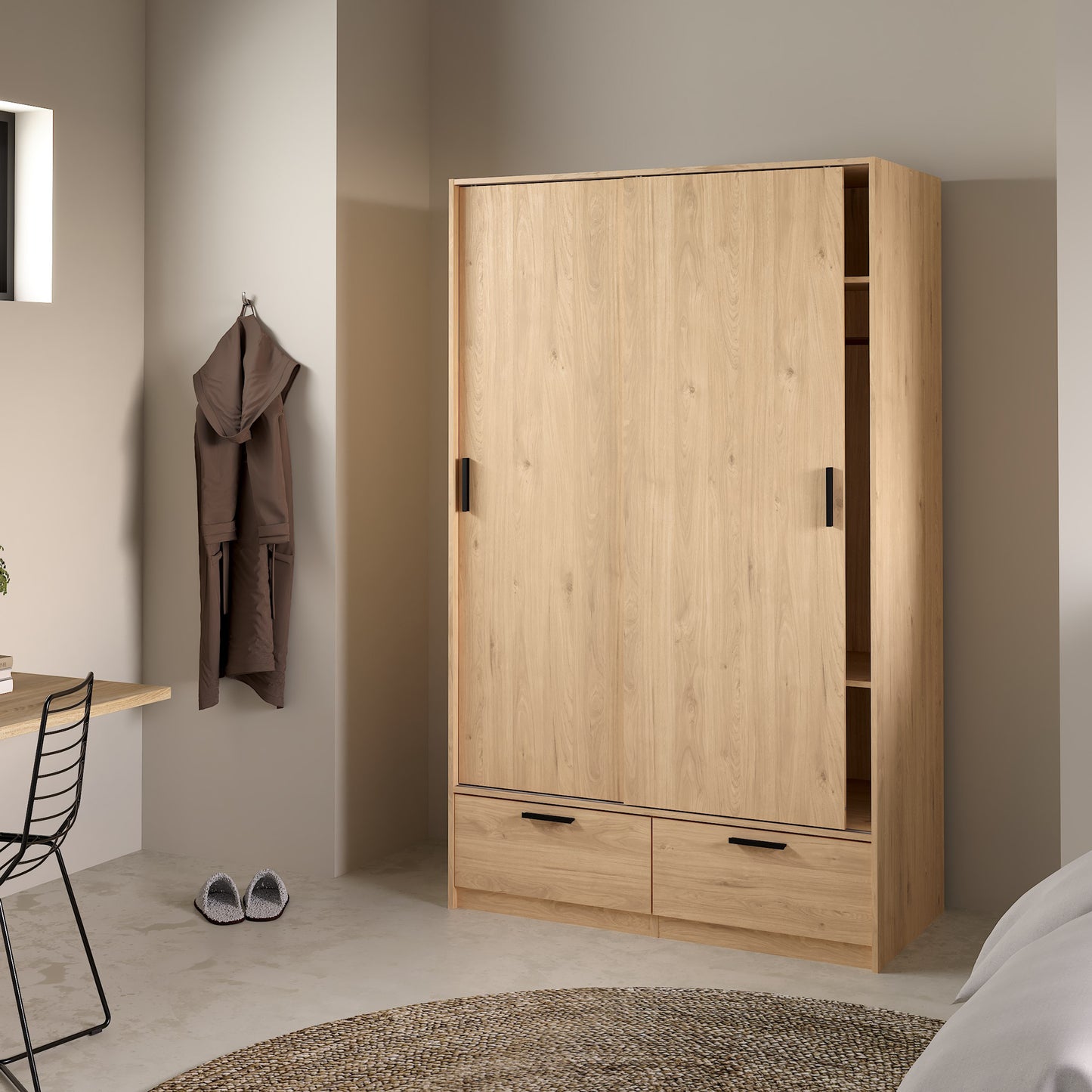 Line Wardrobe with 2 Doors + 2 Drawers in Jackson Hickory Oak