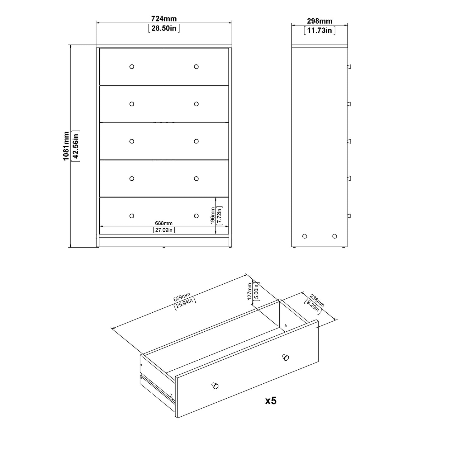 May Chest of 5 Drawers in Coffee