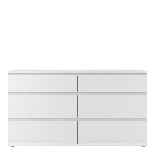 Nova Wide Chest of 6 Drawers (3+3) in White