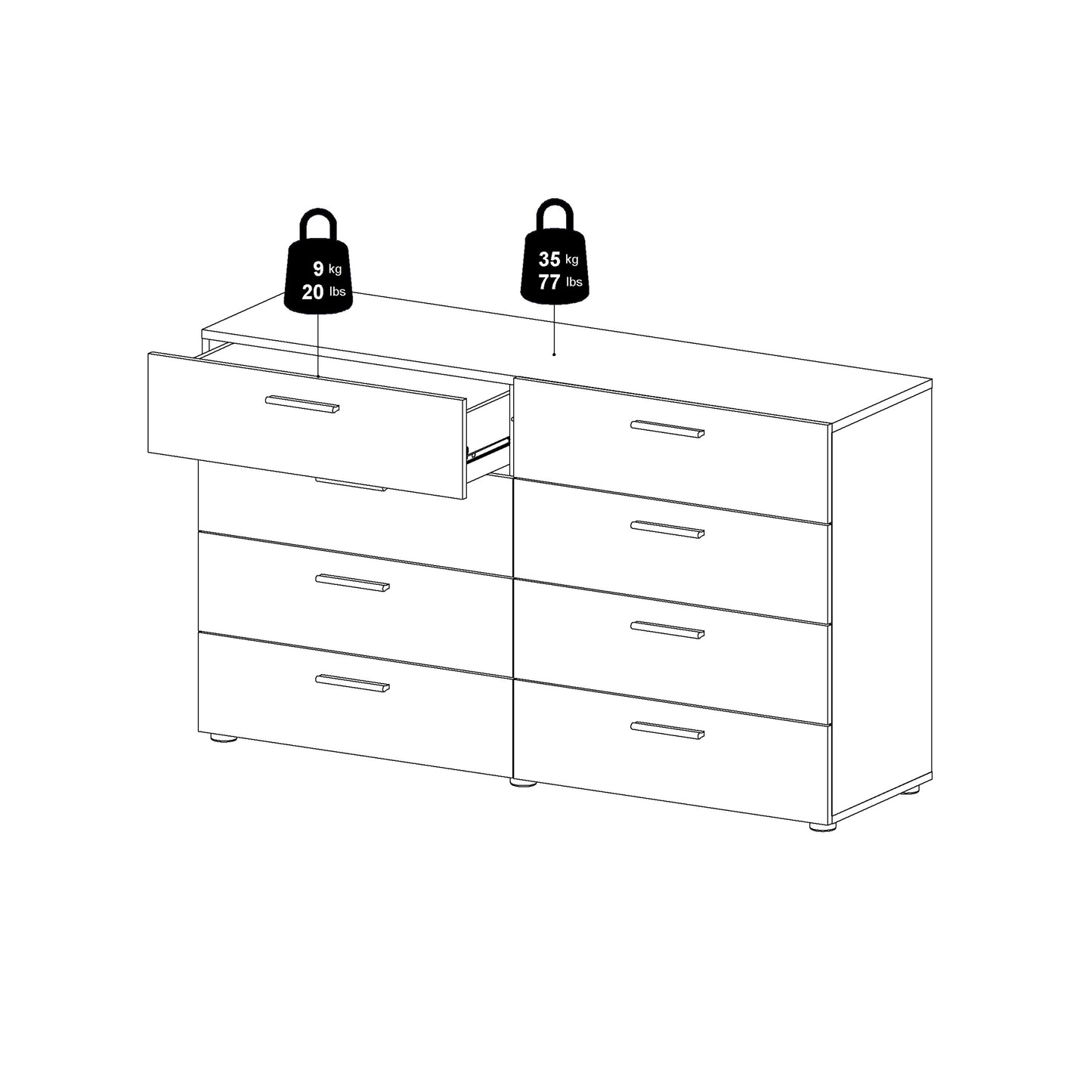 Pepe Wide Chest of 8 Drawers (4+4) in Black