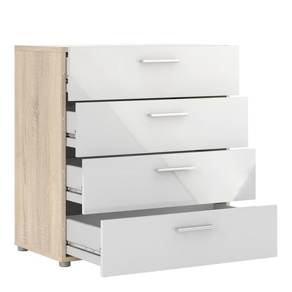 Pepe Chest of 4 Drawers in Oak with White High Gloss