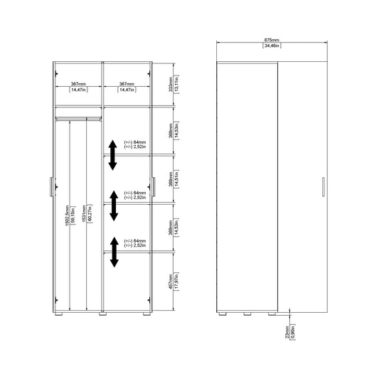 Pepe Wardrobe with 2 doors in White woodgrain