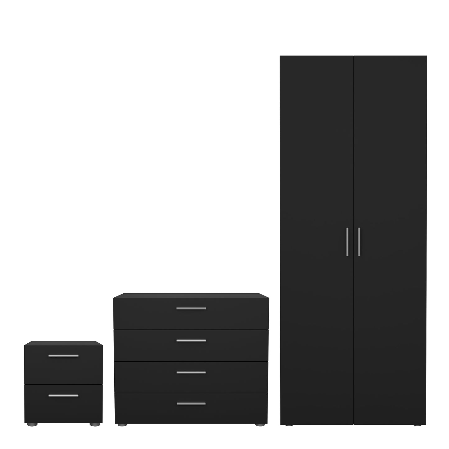 Pepe 3 Piece Bundle, Bedside, Chest and 2 Door Wardrobe in Black