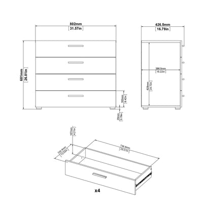 Pepe 3 Piece Bundle, Bedside, Chest and 2 Door Wardrobe in Black