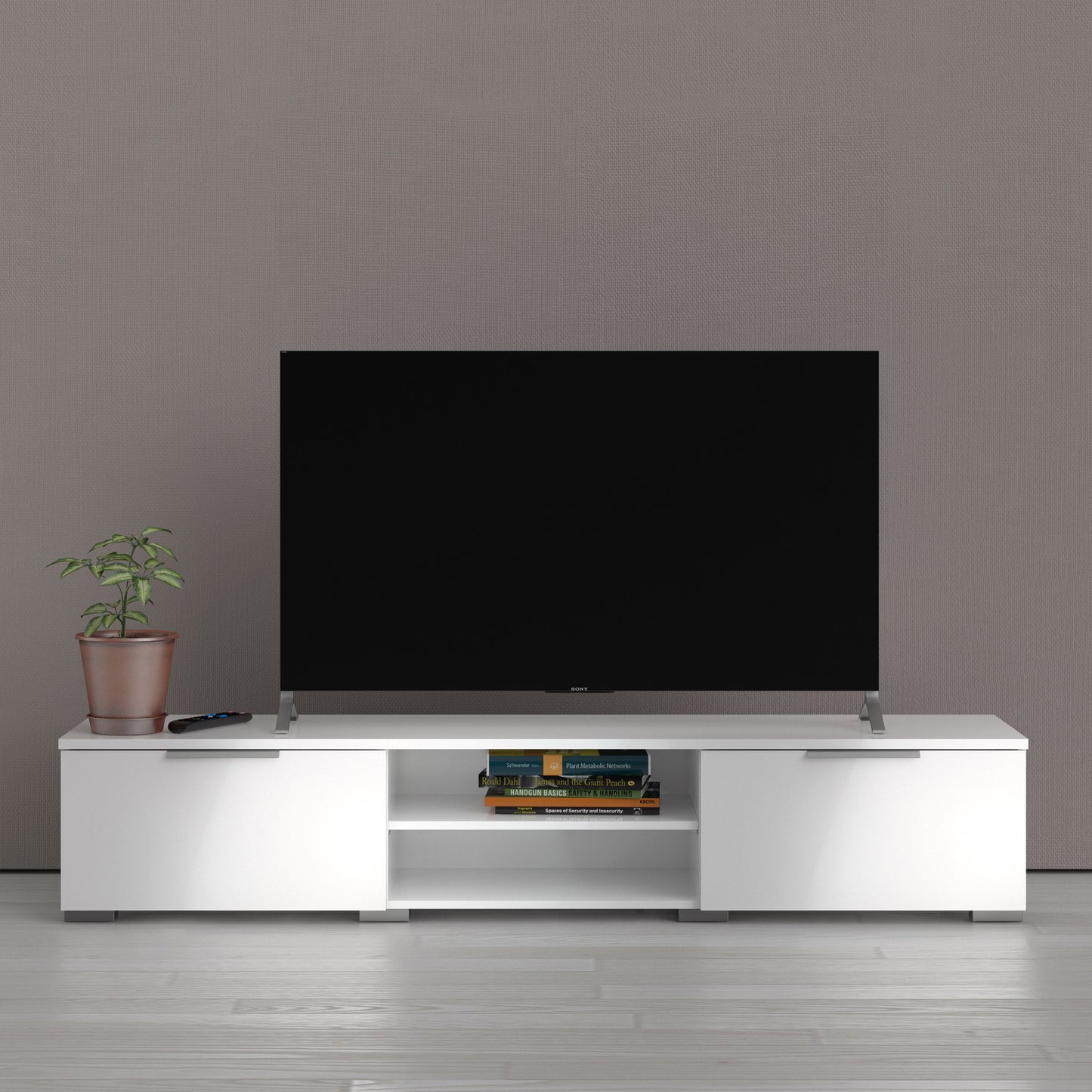 Match TV Unit 2 Drawers 2 Shelf in White High Gloss