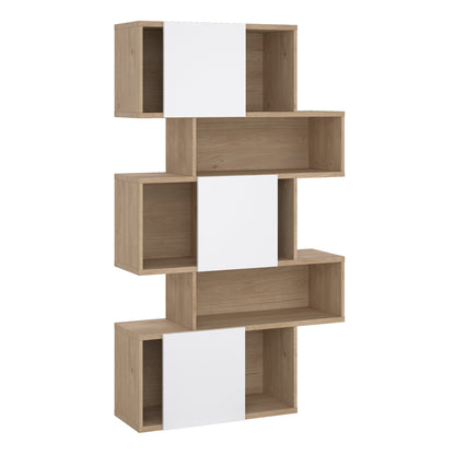 Maze Asymmetrical Bookcase with 3 Doors in Jackson Hickory and White High Gloss