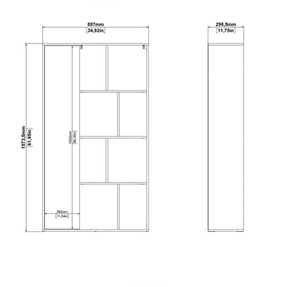 Maze Bookcase with 1 Door in Jackson Hickory and White High Gloss