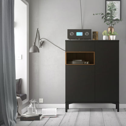 Sideboard 2 Drawers 1 Door in Black and Walnut