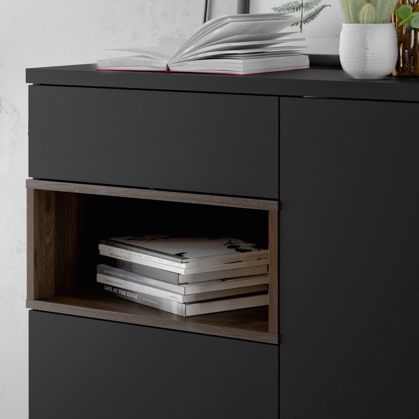 Sideboard 2 Drawers 1 Door in Black and Walnut