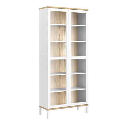 Display Cabinet Glazed 2 Doors in White and Oak