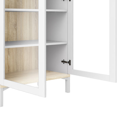 Display Cabinet Glazed 2 Doors in White and Oak