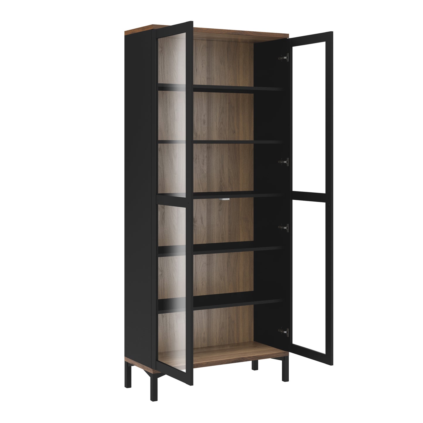 Display Cabinet Glazed 2 Doors in Black and Walnut