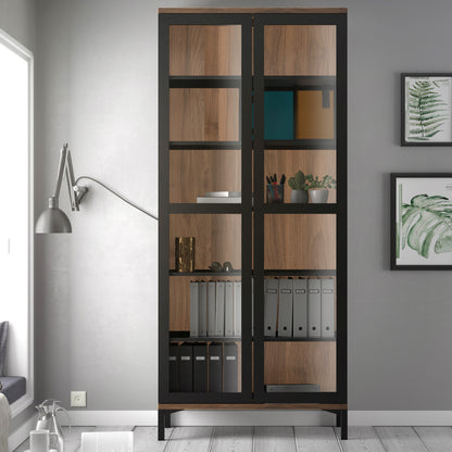 Display Cabinet Glazed 2 Doors in Black and Walnut