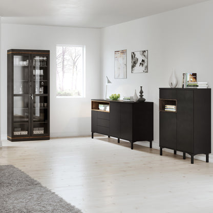 Display Cabinet Glazed 2 Doors in Black and Walnut