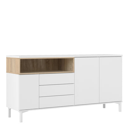 Sideboard 3 Drawers 3 Doors in White and Oak