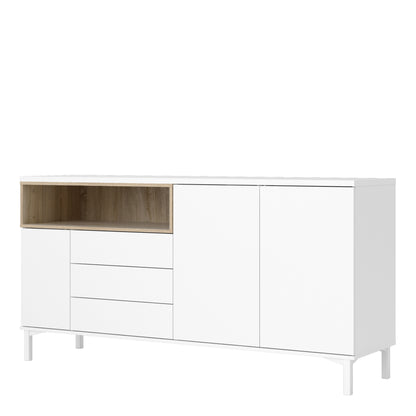 Sideboard 3 Drawers 3 Doors in White and Oak